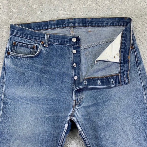 Vintage 70s Levis 501 Jeans 40x32 Button Fly Straight Distressed Crotch Repair